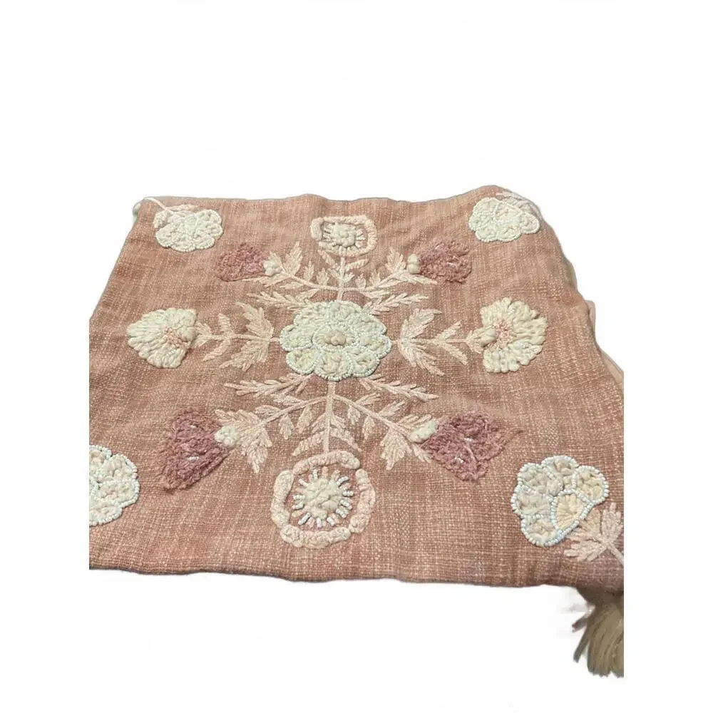 Moss and Willow Embroidered Decorative Cushion Cover with Tassels